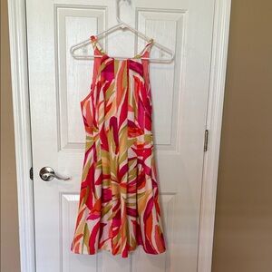 Vince Camuto Pink and Orange Abstract Halter Dress